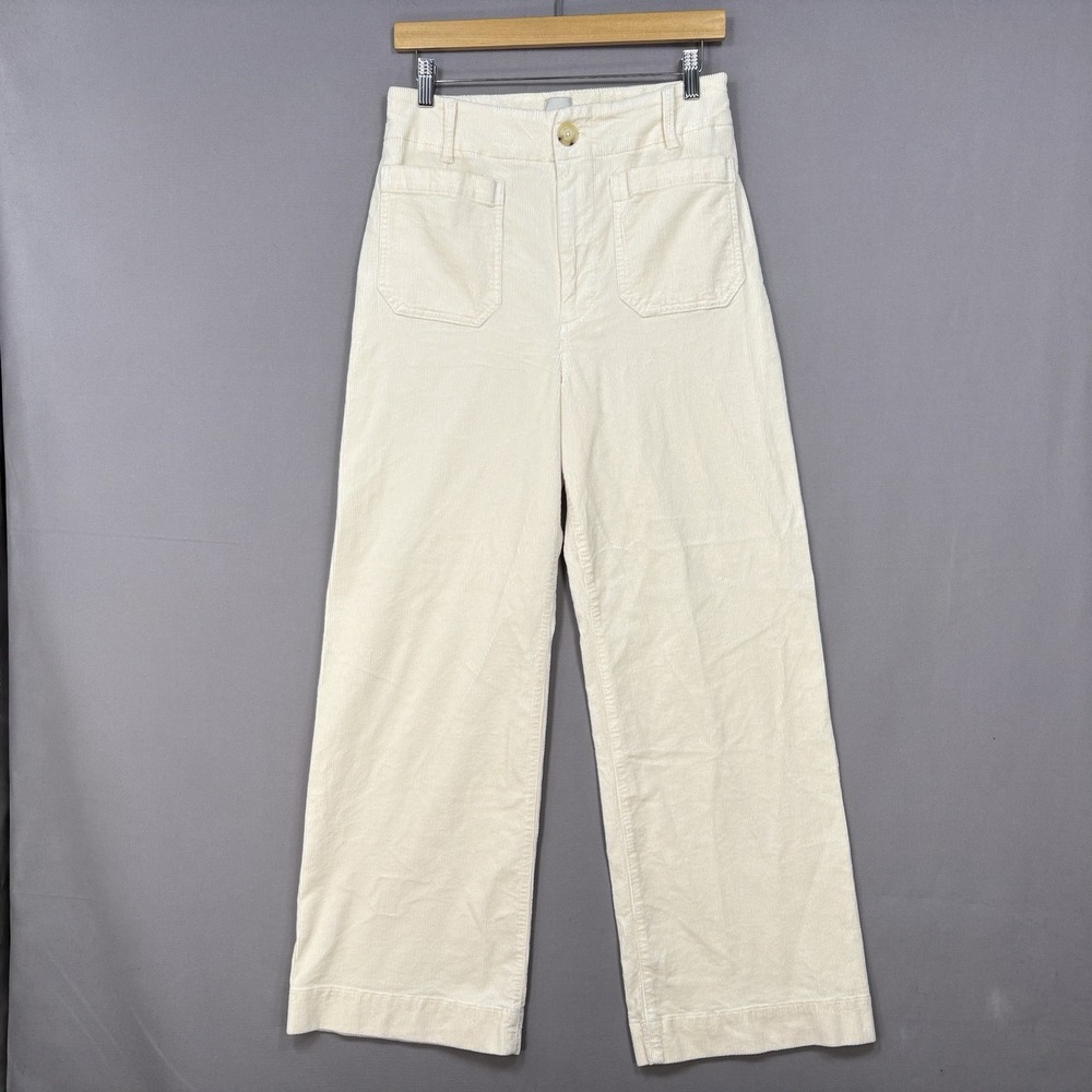 Maeve Colette Full Length Pants 30 fit 28x29 Cream Corduroy Wide Leg High Rise - Picture 2 of 16